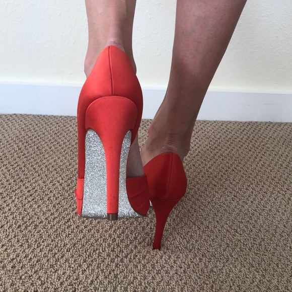GLITTER SOLE Orange Nina Satin Pumps - Picture 3 of 7